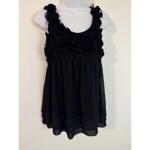 Eci New York Black Sleeveless Blouse Babydoll Y2K Style Lined Size 8